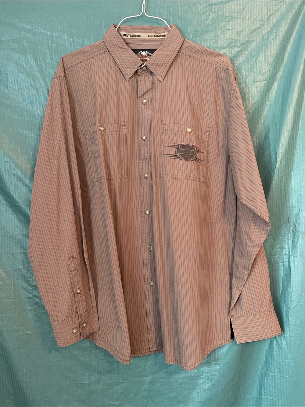 NWT. Harley-Davidson Men's Long-Sleeve Striped Button-Up Shirt - brown